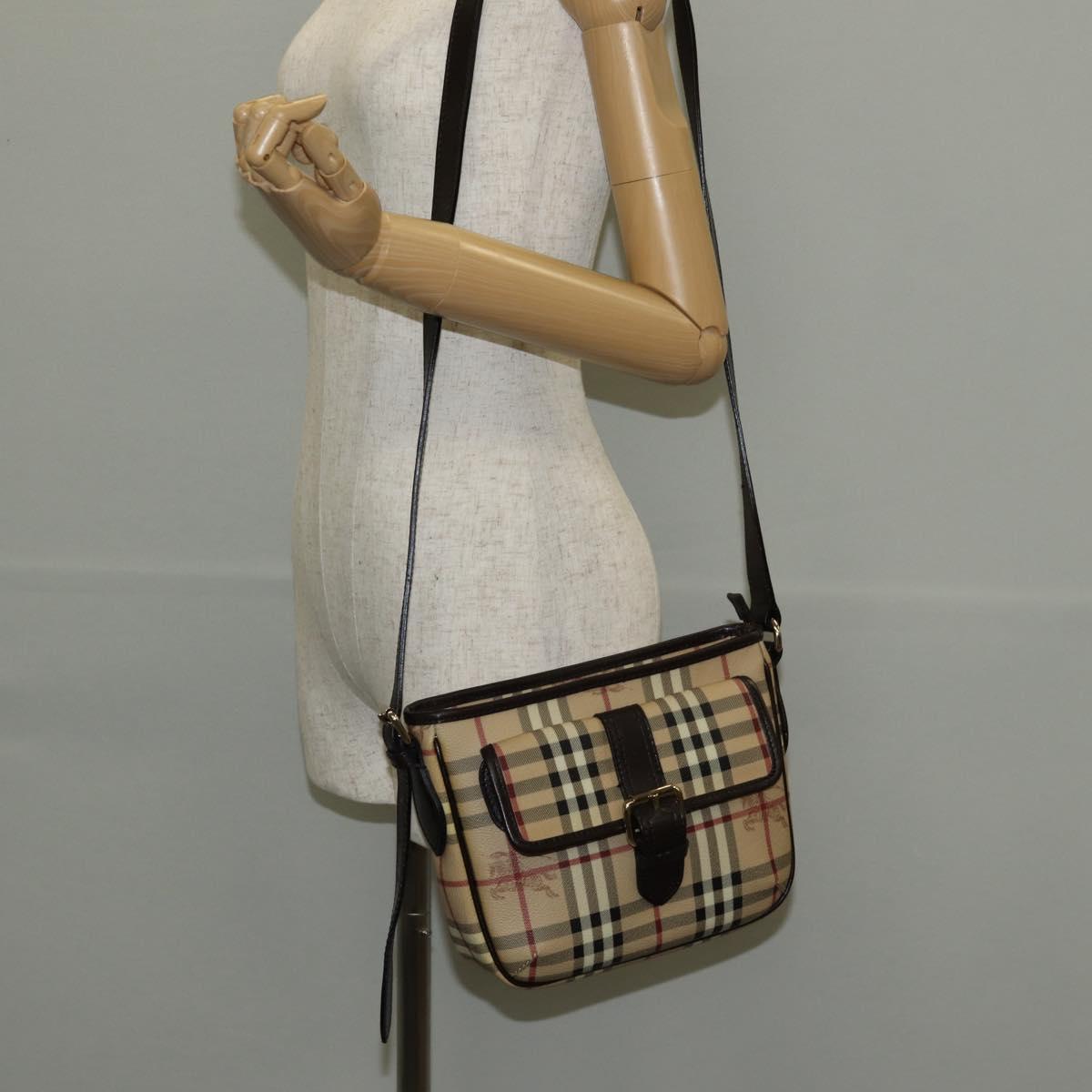 BURBERRY Nova Check Shoulder Bag PVC Beige Gold Auth 146442V