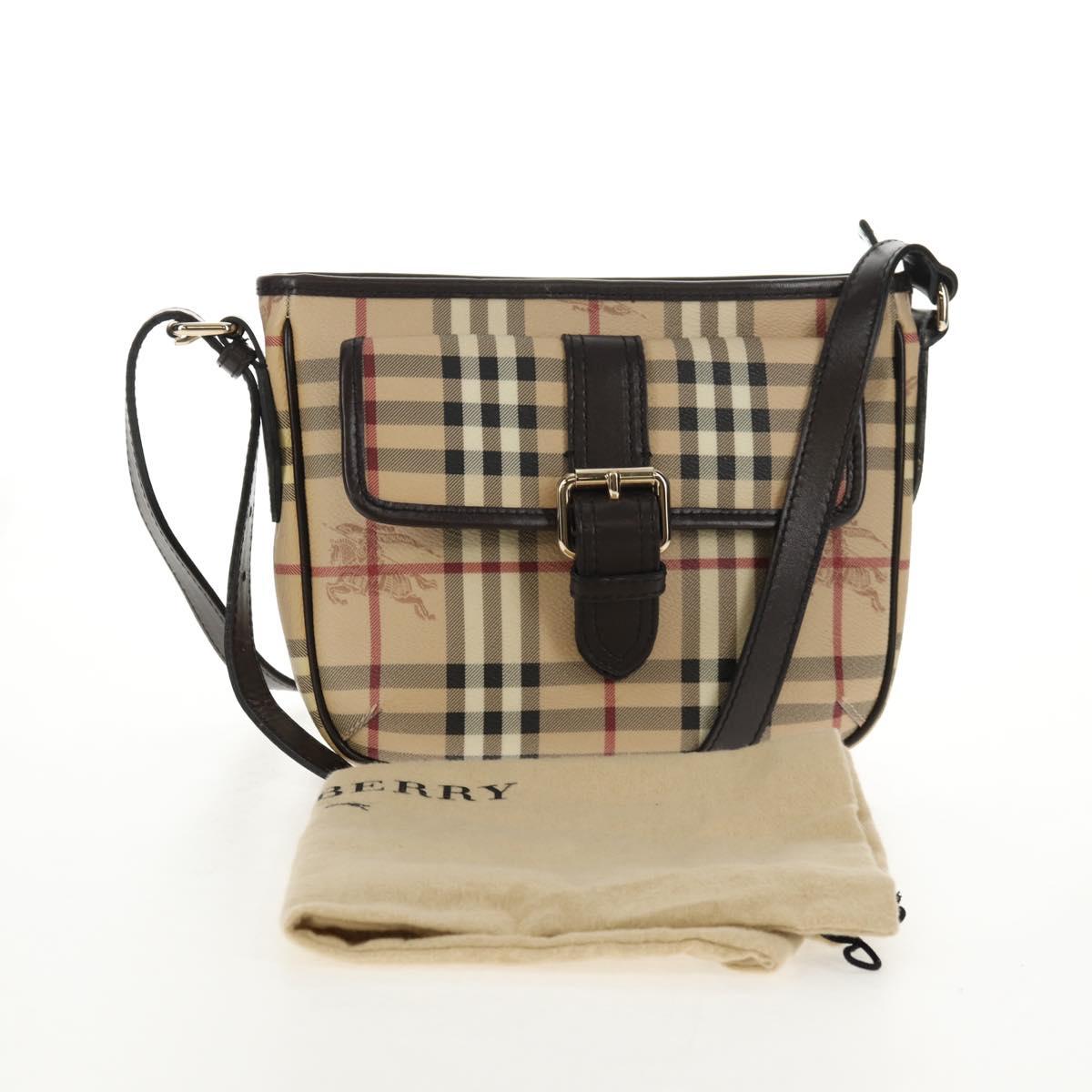 BURBERRY Nova Check Shoulder Bag PVC Beige Gold Auth 146442V