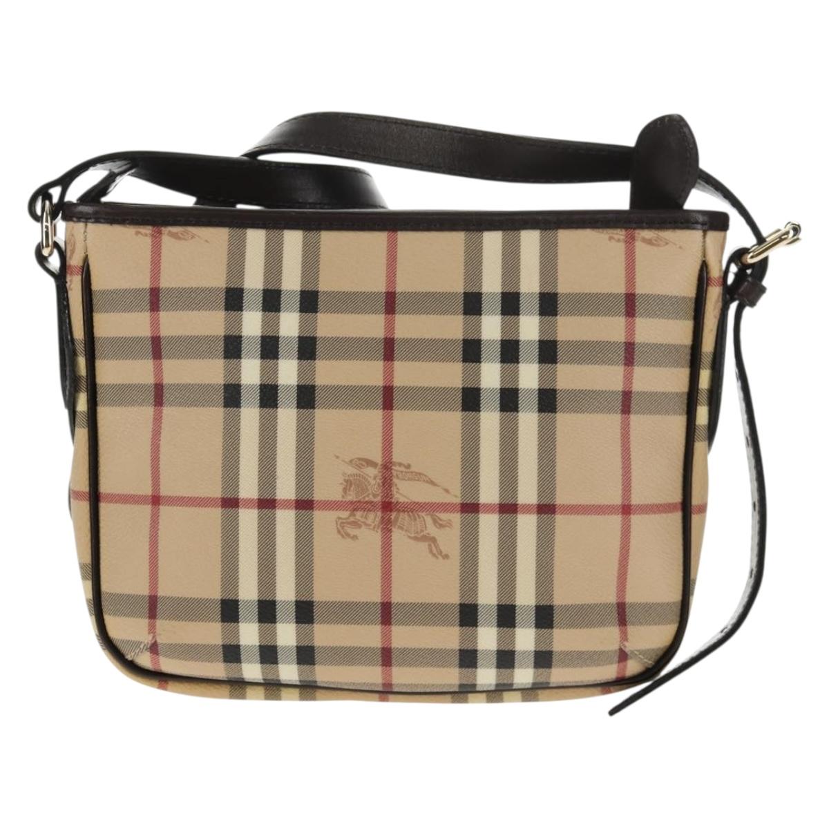 BURBERRY Nova Check Shoulder Bag PVC Beige Gold Auth 146442V