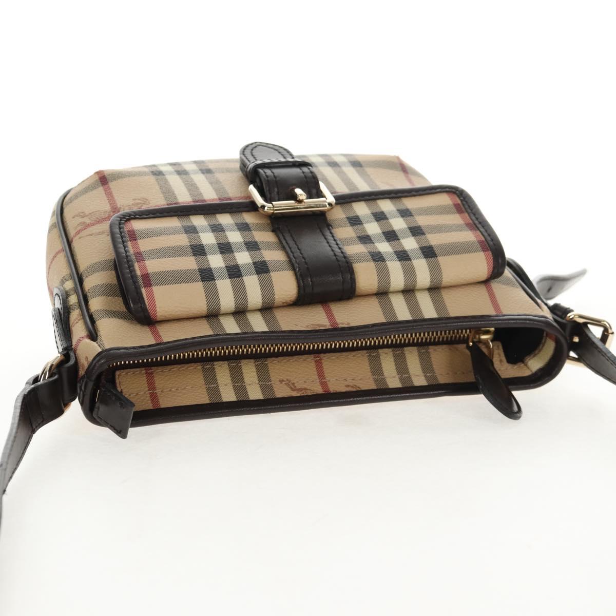 BURBERRY Nova Check Shoulder Bag PVC Beige Gold Auth 146442V