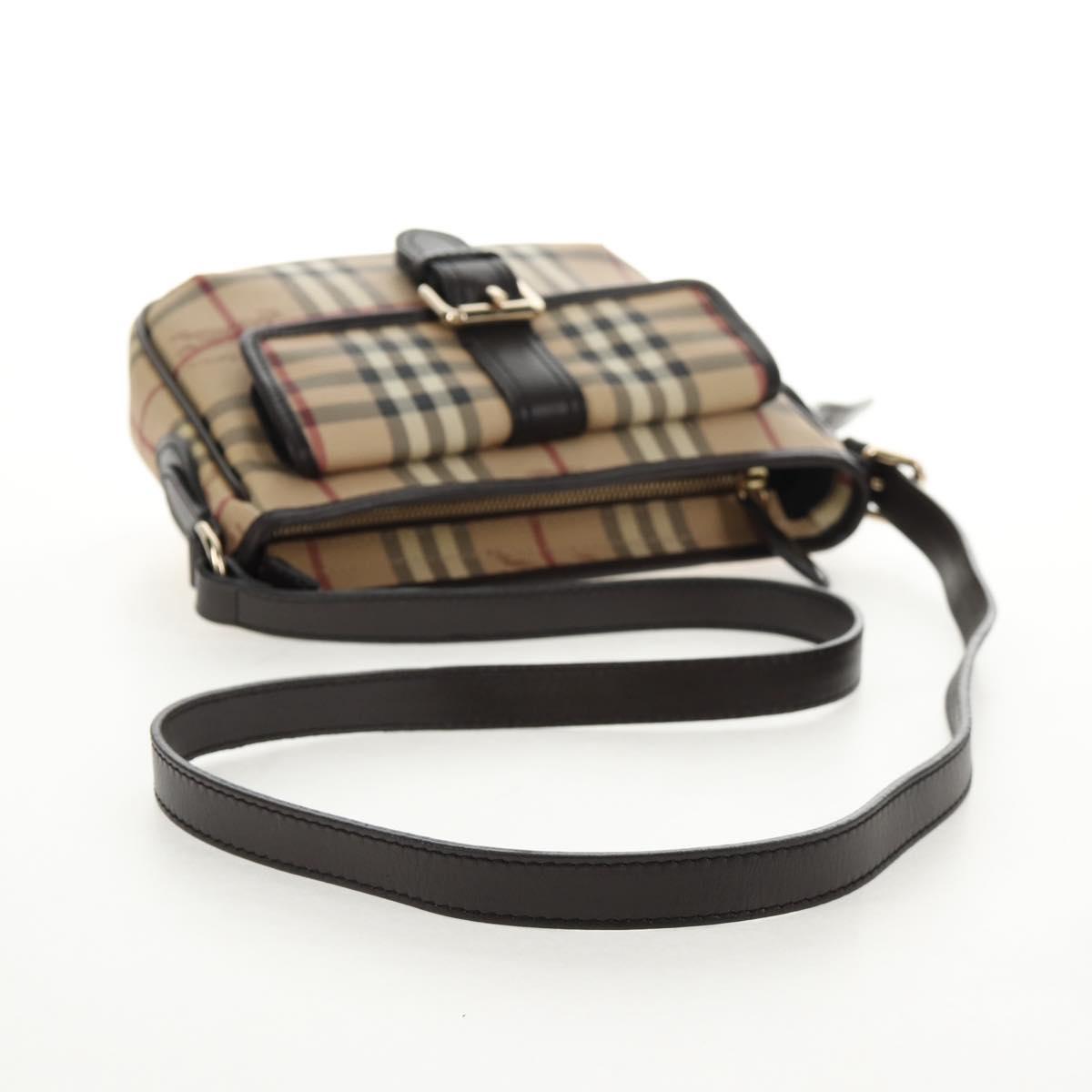 BURBERRY Nova Check Shoulder Bag PVC Beige Gold Auth 146442V