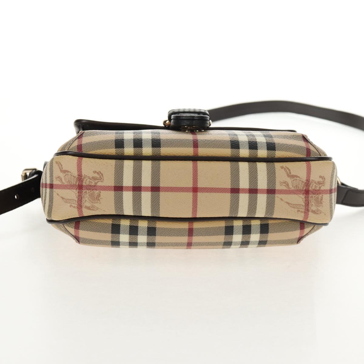 BURBERRY Nova Check Shoulder Bag PVC Beige Gold Auth 146442V