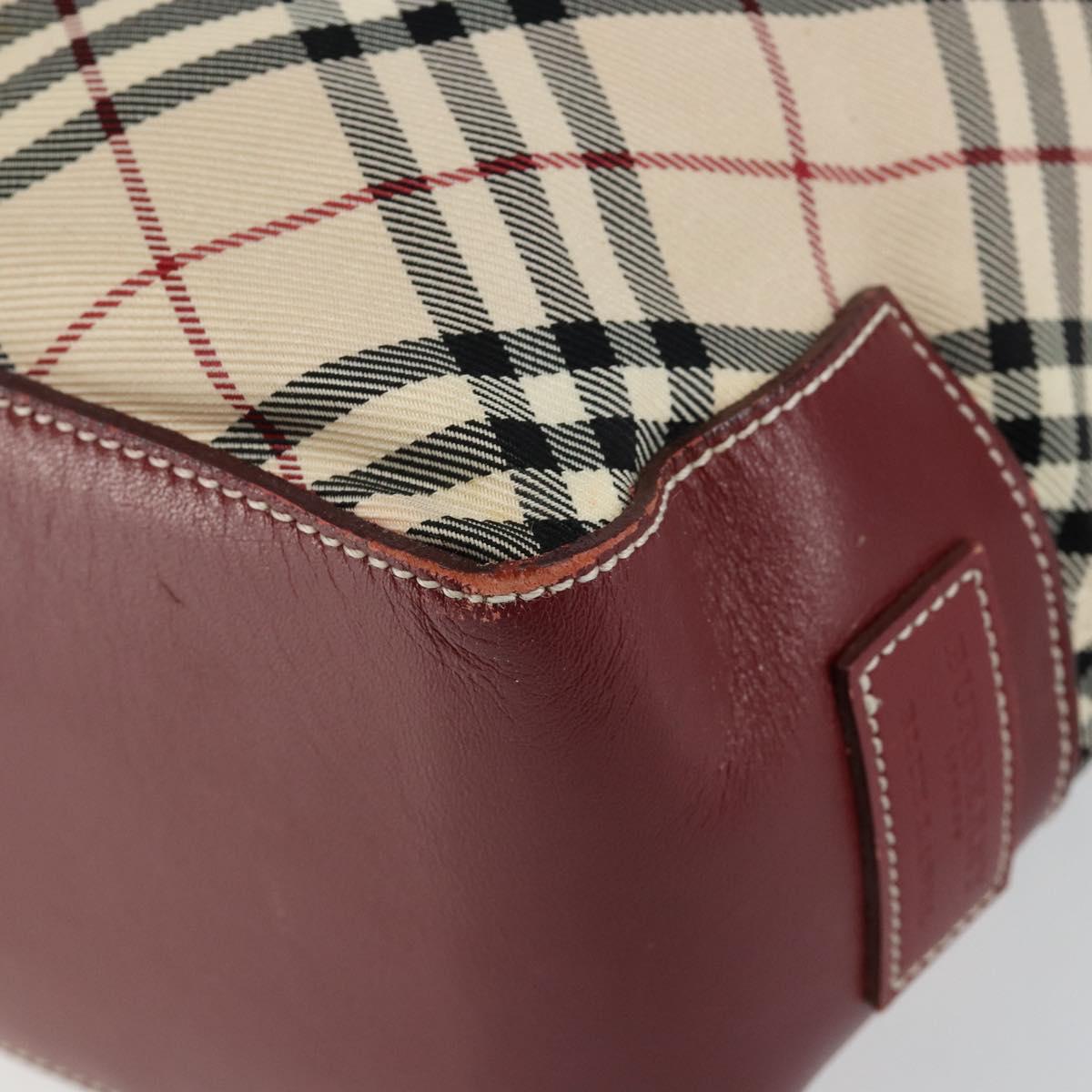 BURBERRY Nova Check Blue Label Tote Bag Nylon Beige Silver Auth 146443