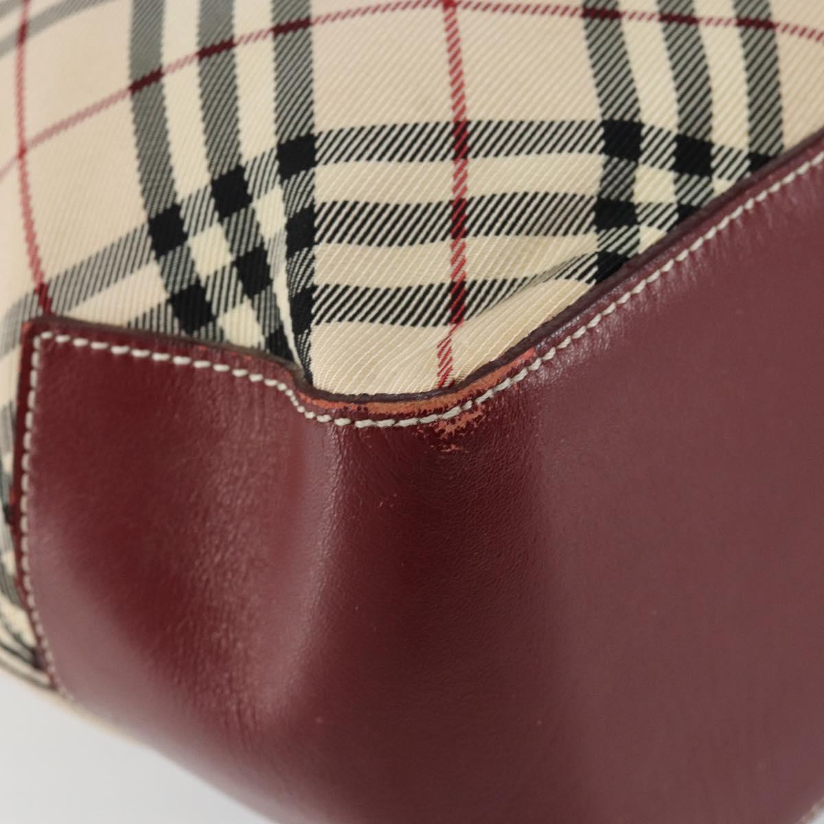 BURBERRY Nova Check Blue Label Tote Bag Nylon Beige Silver Auth 146443