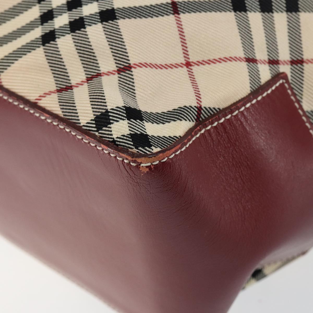 BURBERRY Nova Check Blue Label Tote Bag Nylon Beige Silver Auth 146443