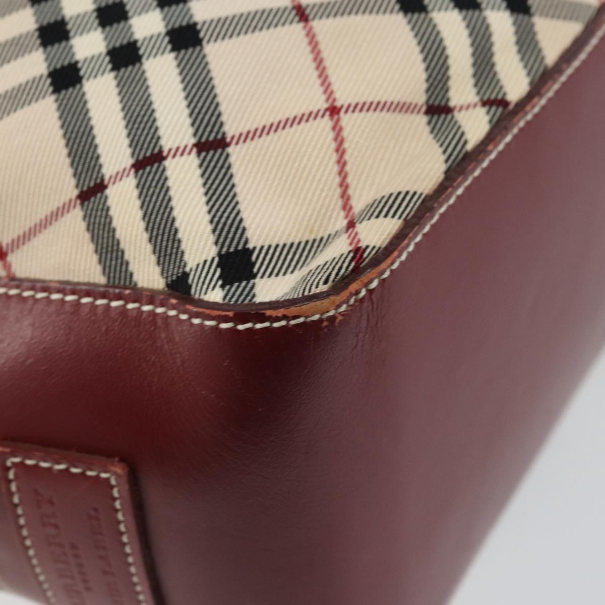 BURBERRY Nova Check Blue Label Tote Bag Nylon Beige Silver Auth 146443