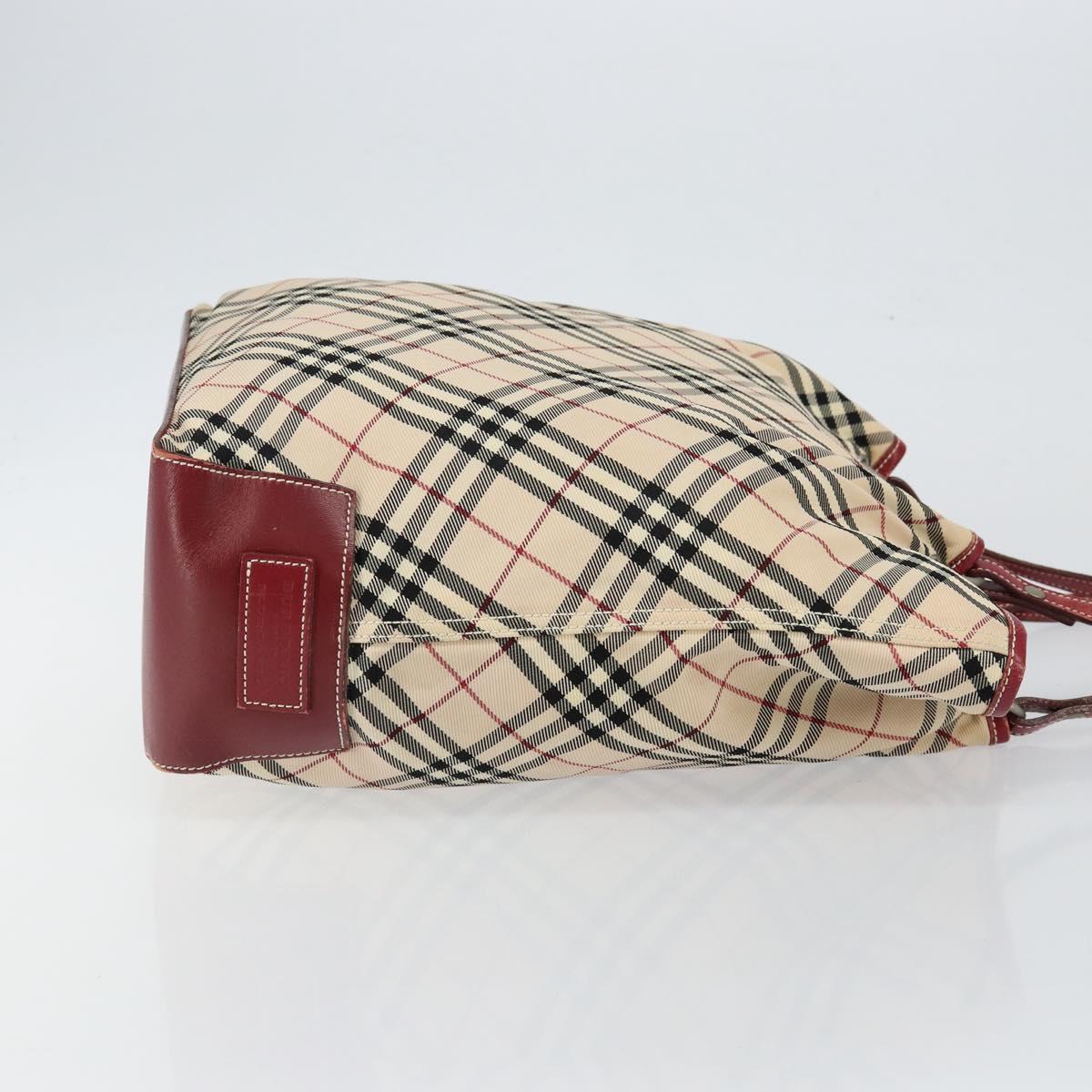 BURBERRY Nova Check Blue Label Tote Bag Nylon Beige Silver Auth 146443