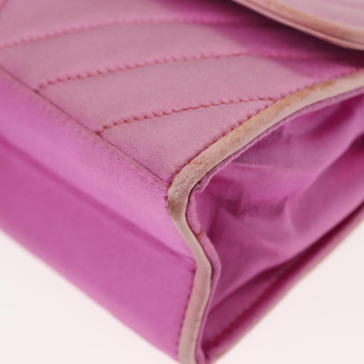 CHANEL V Stitch Hand Bag Satin Pink Gold CC Auth 146447