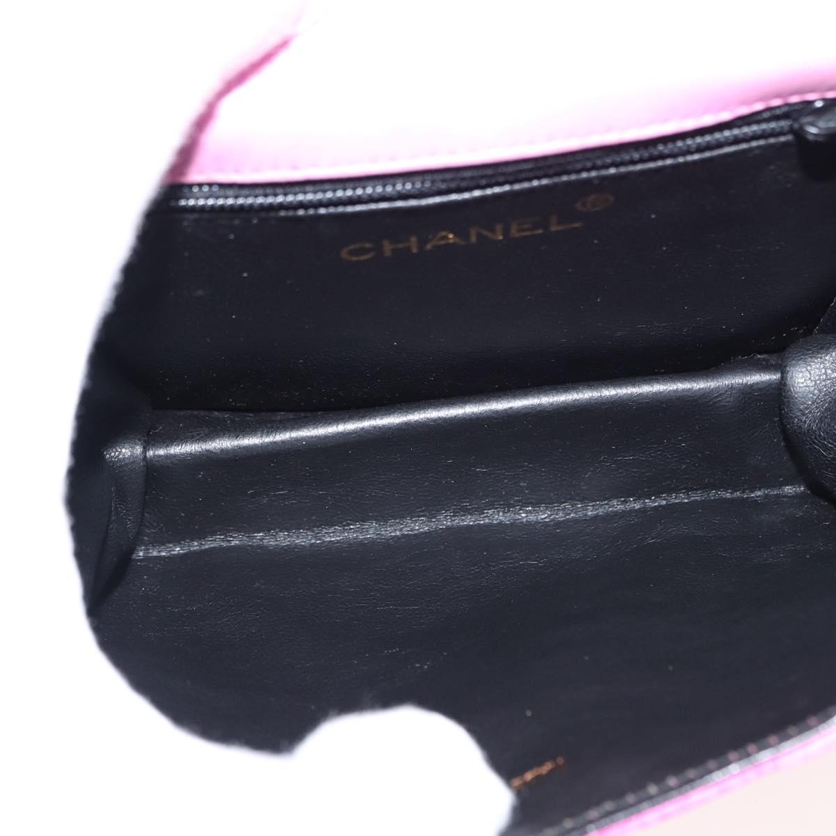 CHANEL V Stitch Hand Bag Satin Pink Gold CC Auth 146447