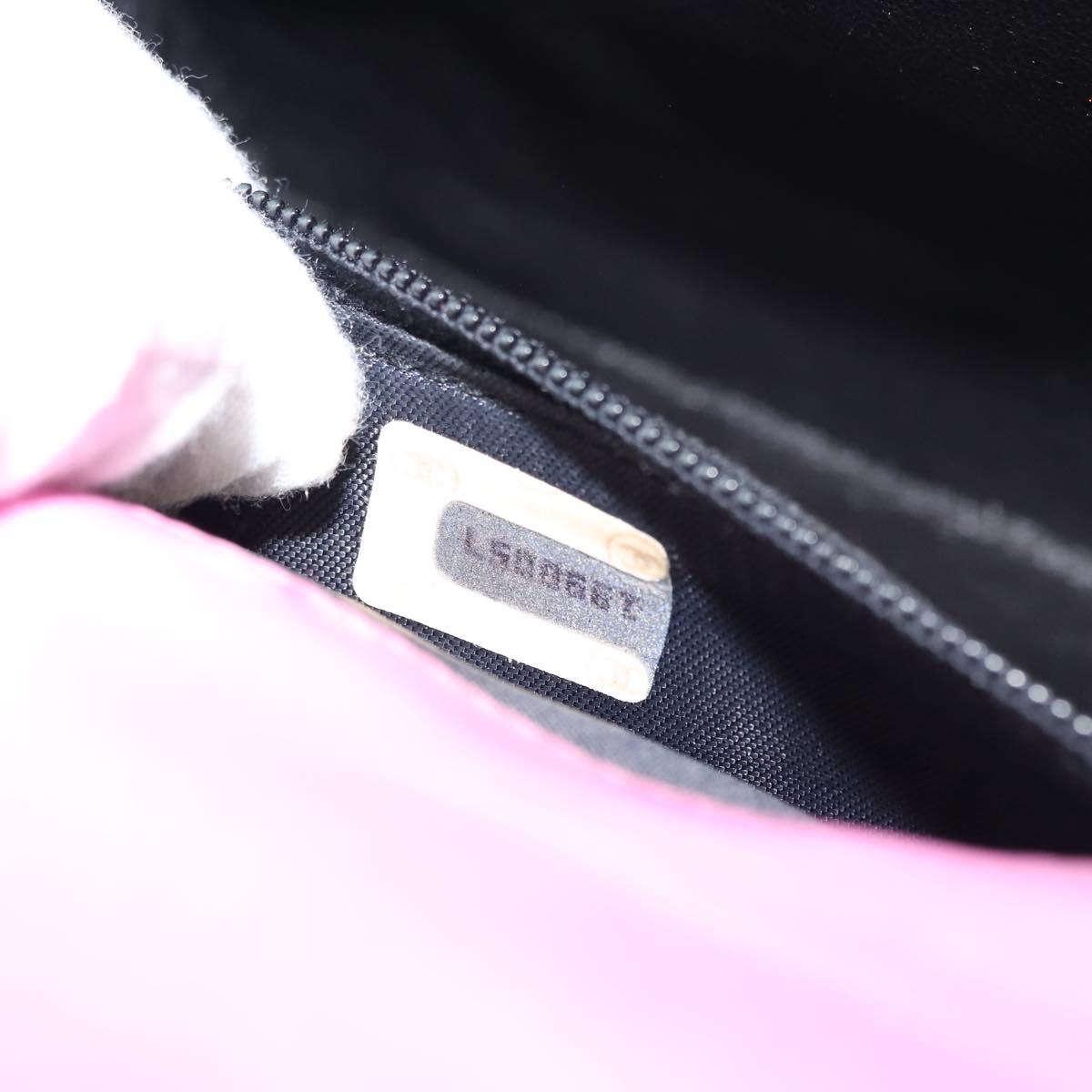 CHANEL V Stitch Hand Bag Satin Pink Gold CC Auth 146447