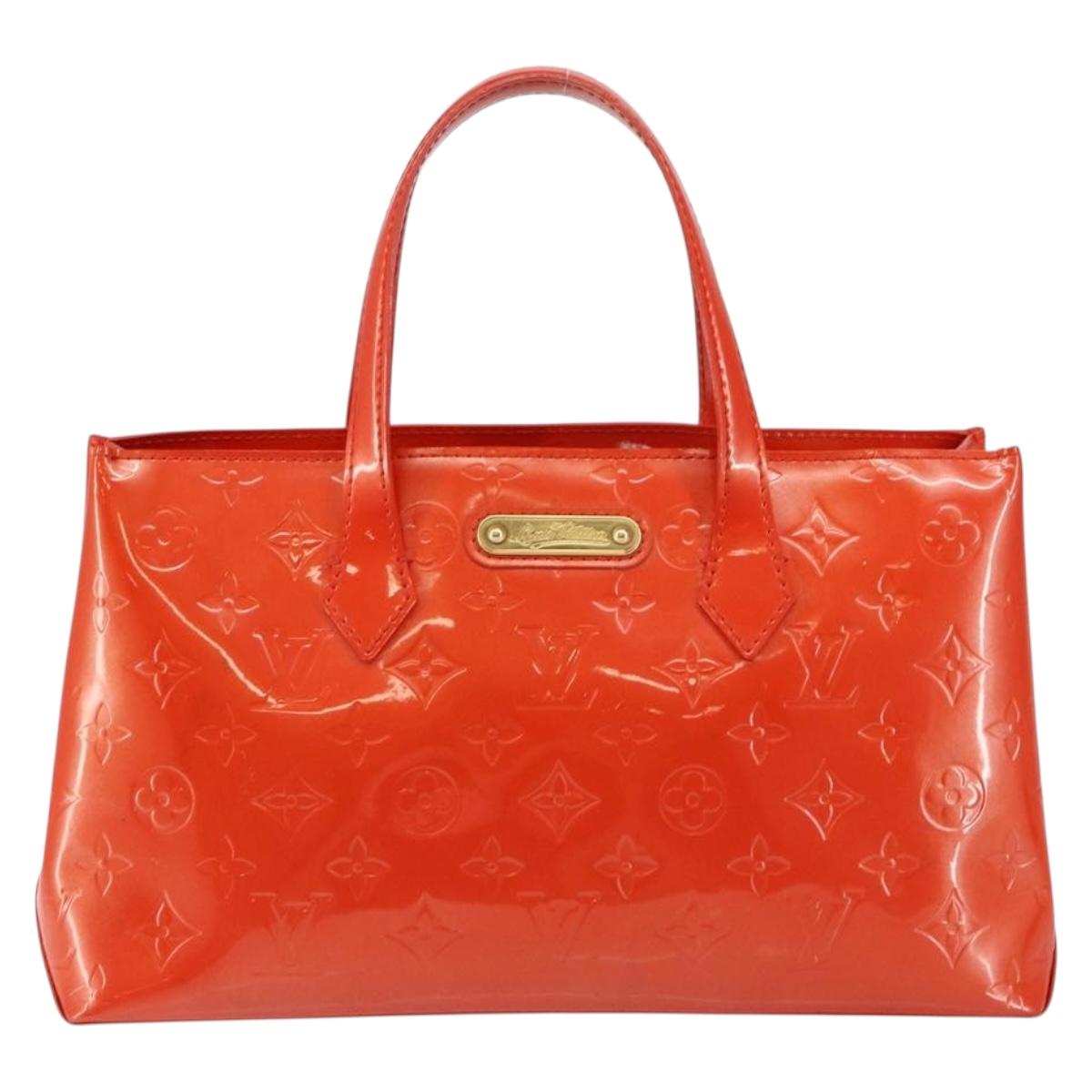 LOUIS VUITTON Vernis Bluebird Wilshire PM Bag Orenge Sunset M93644 Auth 146475