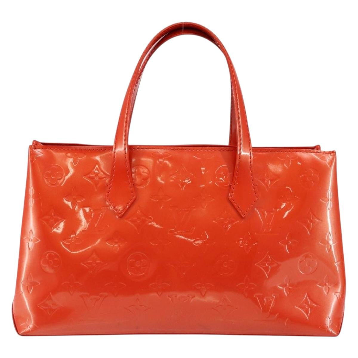 LOUIS VUITTON Vernis Bluebird Wilshire PM Bag Orenge Sunset M93644 Auth 146475