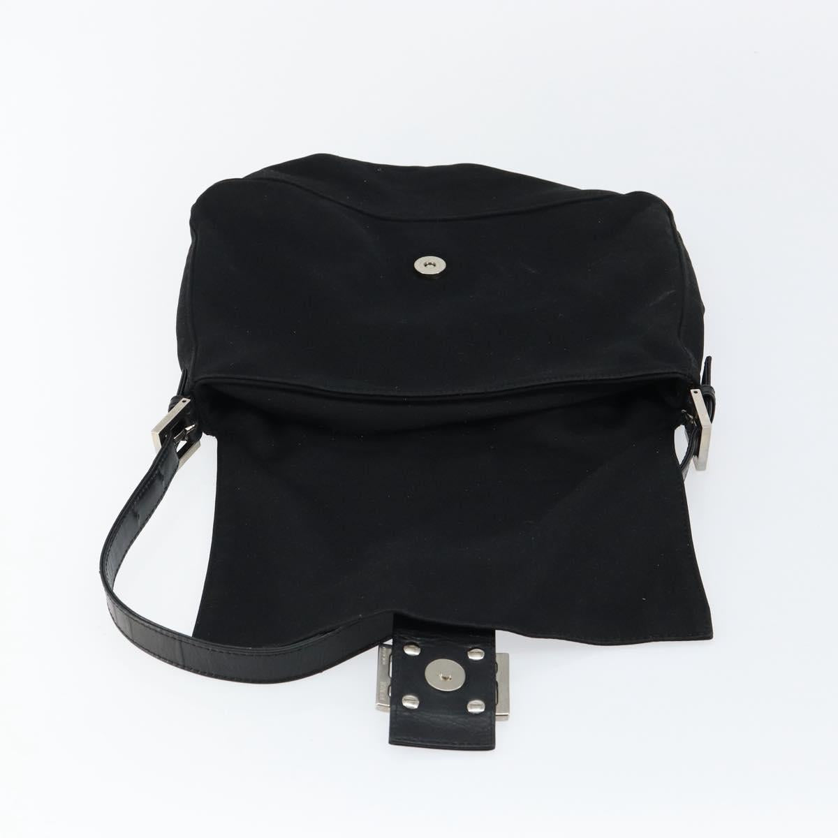 FENDI Mamma Baguette Shoulder Bag Nylon Black Silver Auth 146480
