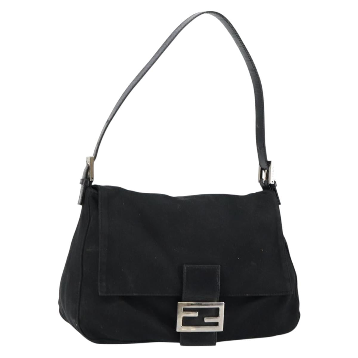 FENDI Mamma Baguette Shoulder Bag Nylon Black Silver Auth 146480