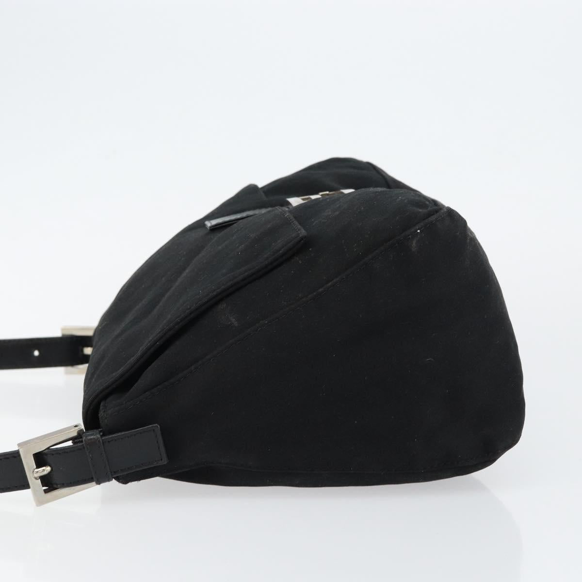 FENDI Mamma Baguette Shoulder Bag Nylon Black Silver Auth 146480