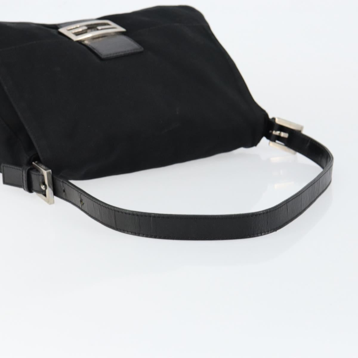 FENDI Mamma Baguette Shoulder Bag Nylon Black Silver Auth 146480