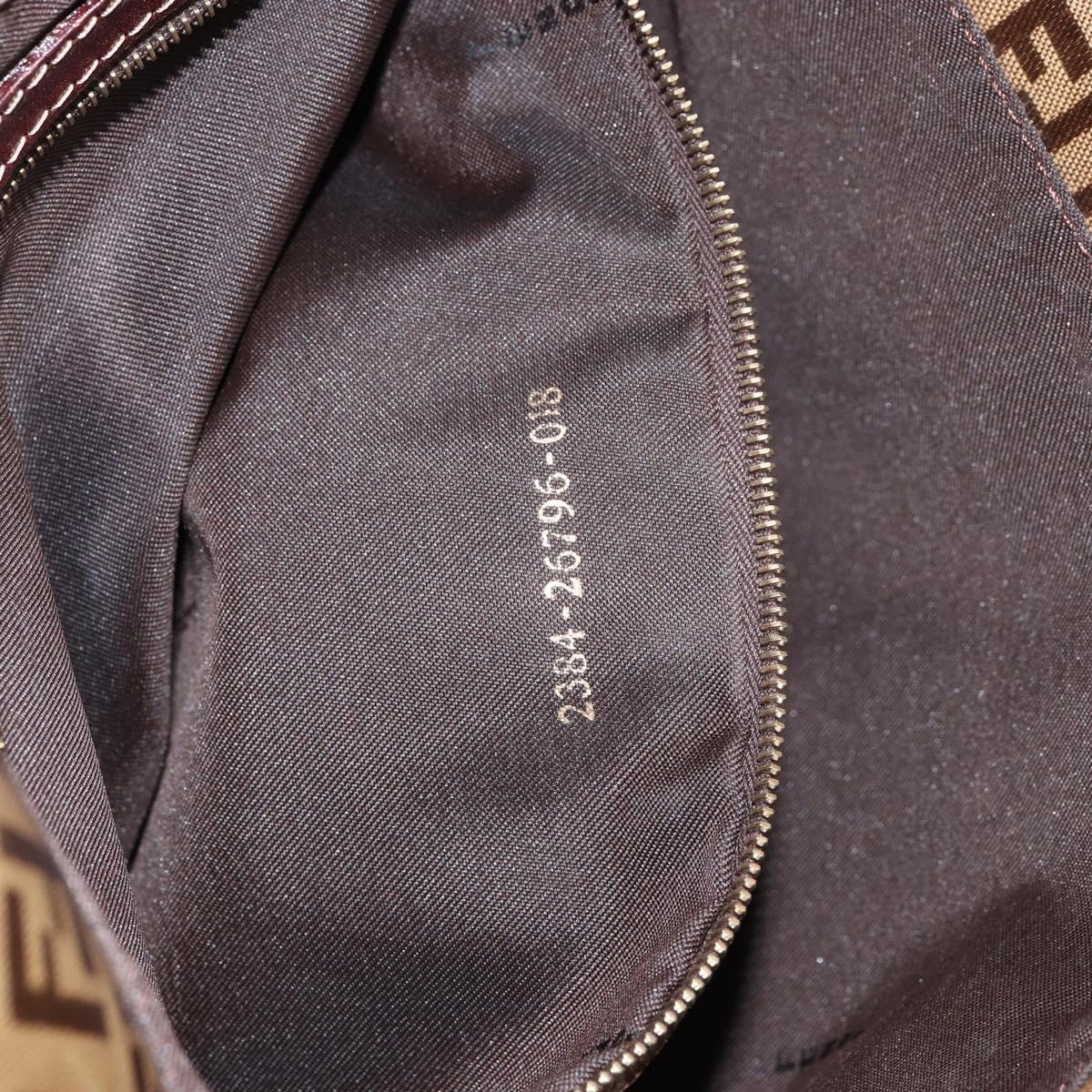 FENDI Zucchino Canvas Mamma Baguette Shoulder Bag Enamel Beige Gold Auth 146481