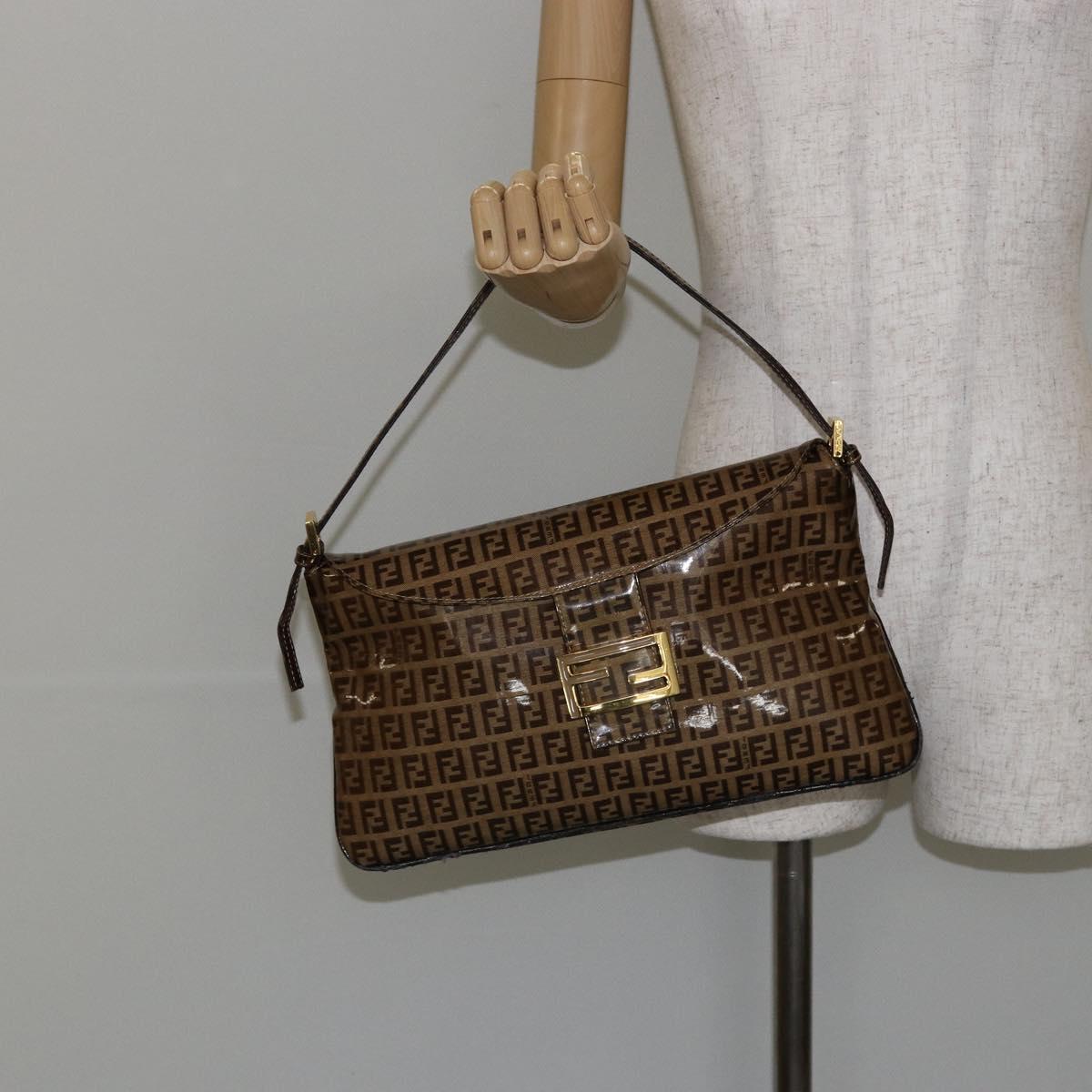 FENDI Zucchino Canvas Mamma Baguette Shoulder Bag Enamel Beige Gold Auth 146481