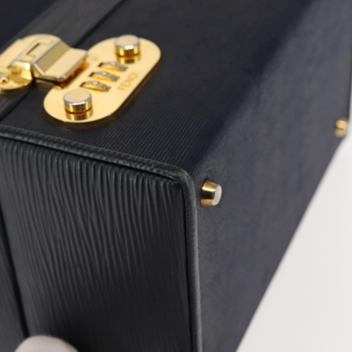 FENDI Pecan Canvas Hand Bag PVC Navy Gold Auth 146482