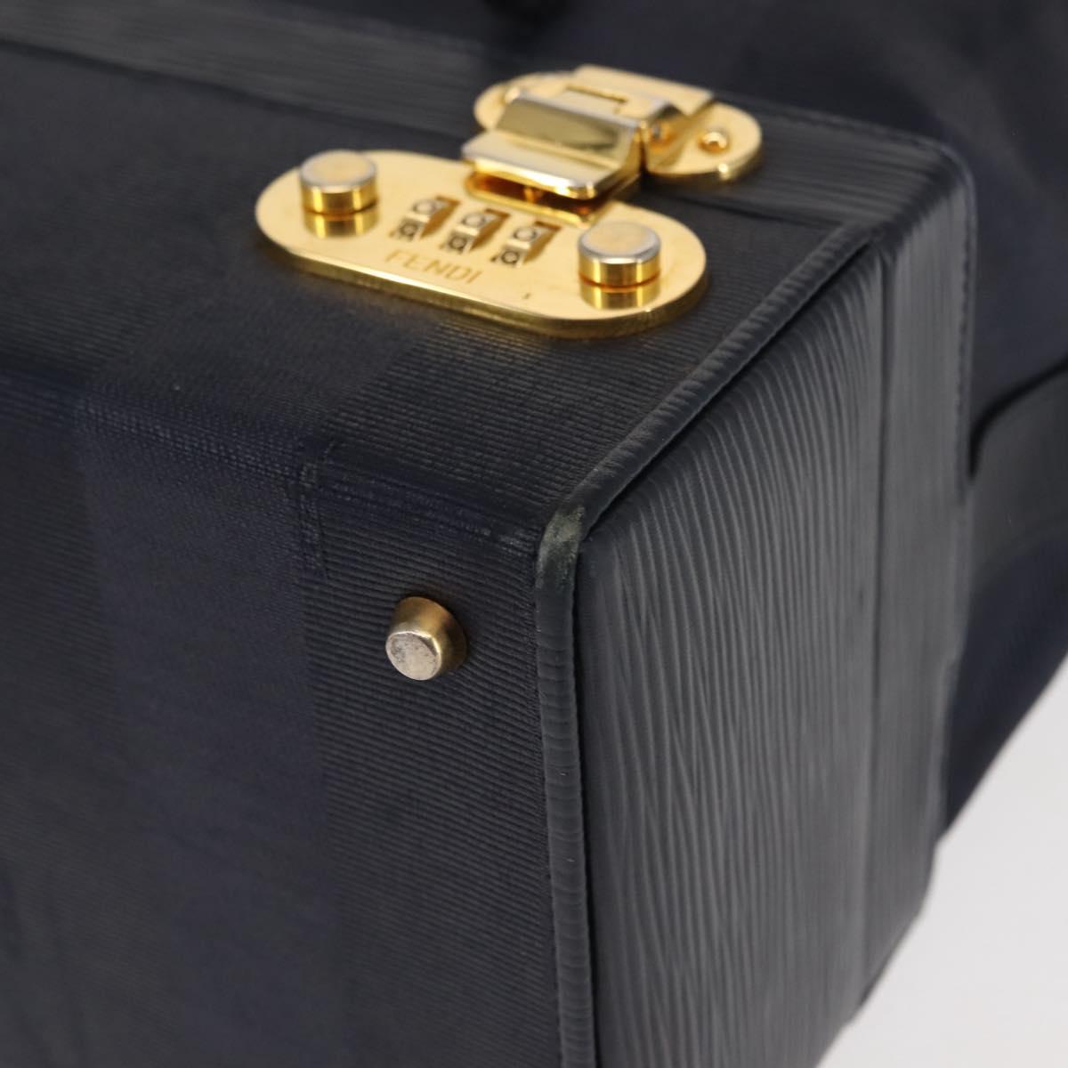 FENDI Pecan Canvas Hand Bag PVC Navy Gold Auth 146482