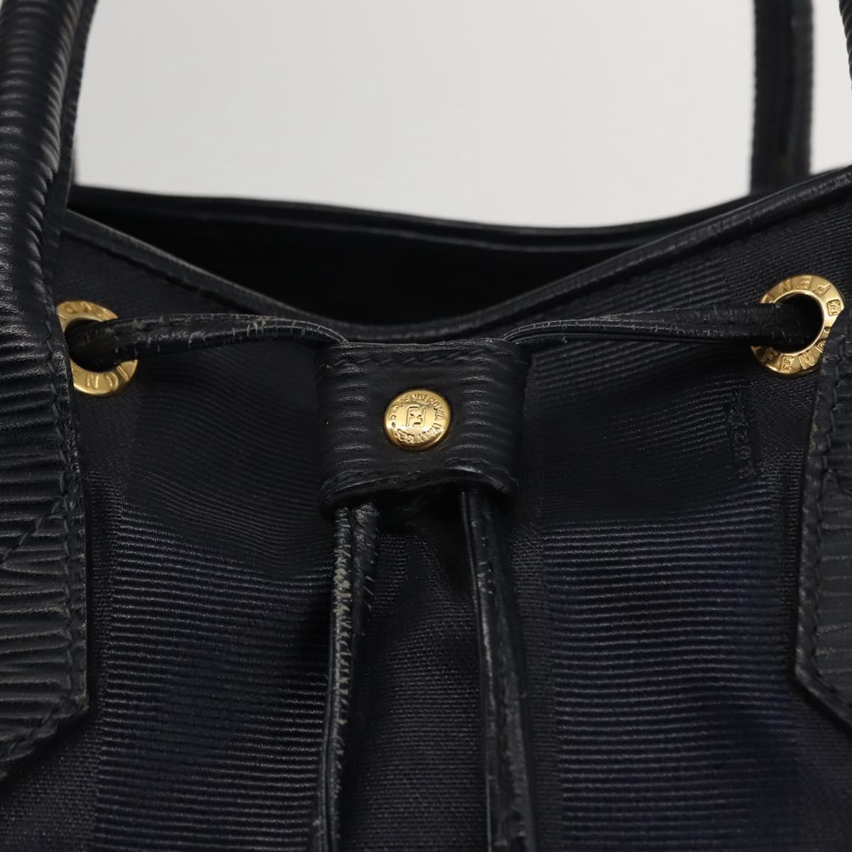 FENDI Pecan Canvas Hand Bag PVC Navy Gold Auth 146482