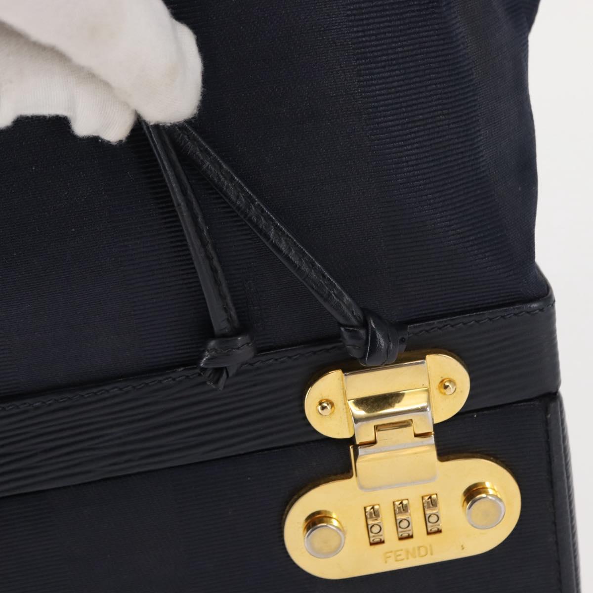 FENDI Pecan Canvas Hand Bag PVC Navy Gold Auth 146482