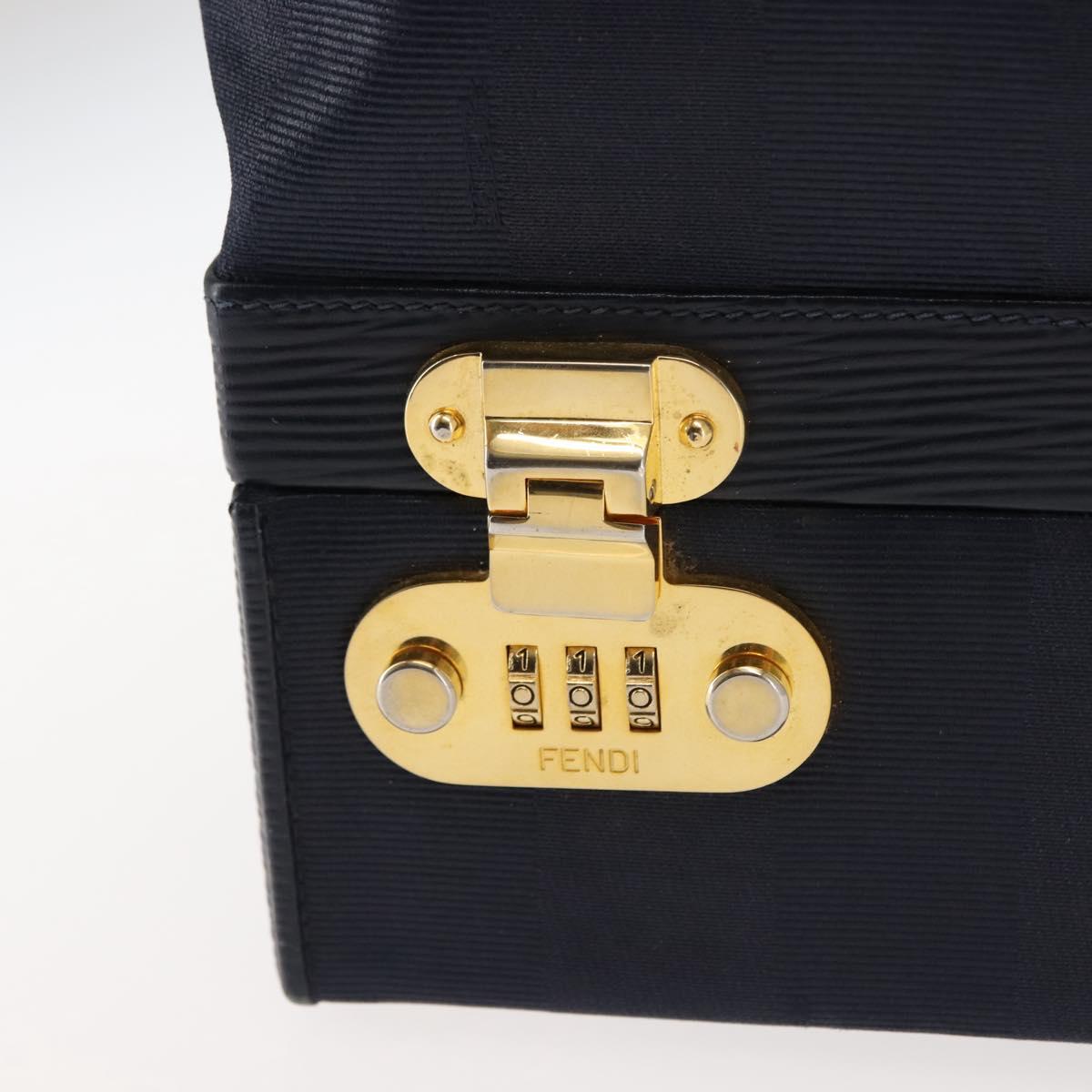 FENDI Pecan Canvas Hand Bag PVC Navy Gold Auth 146482
