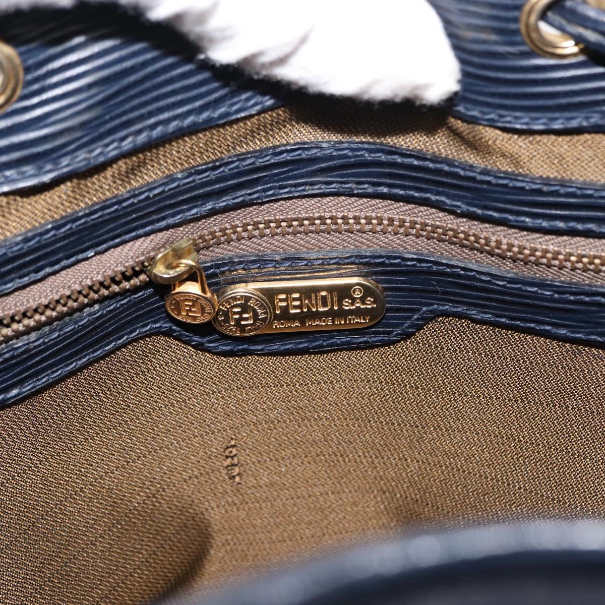 FENDI Pecan Canvas Hand Bag PVC Navy Gold Auth 146482