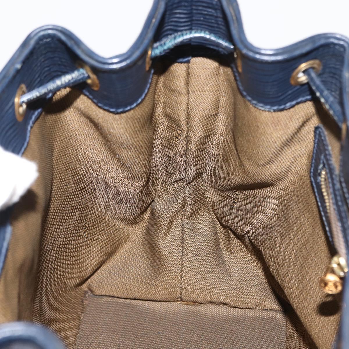 FENDI Pecan Canvas Hand Bag PVC Navy Gold Auth 146482
