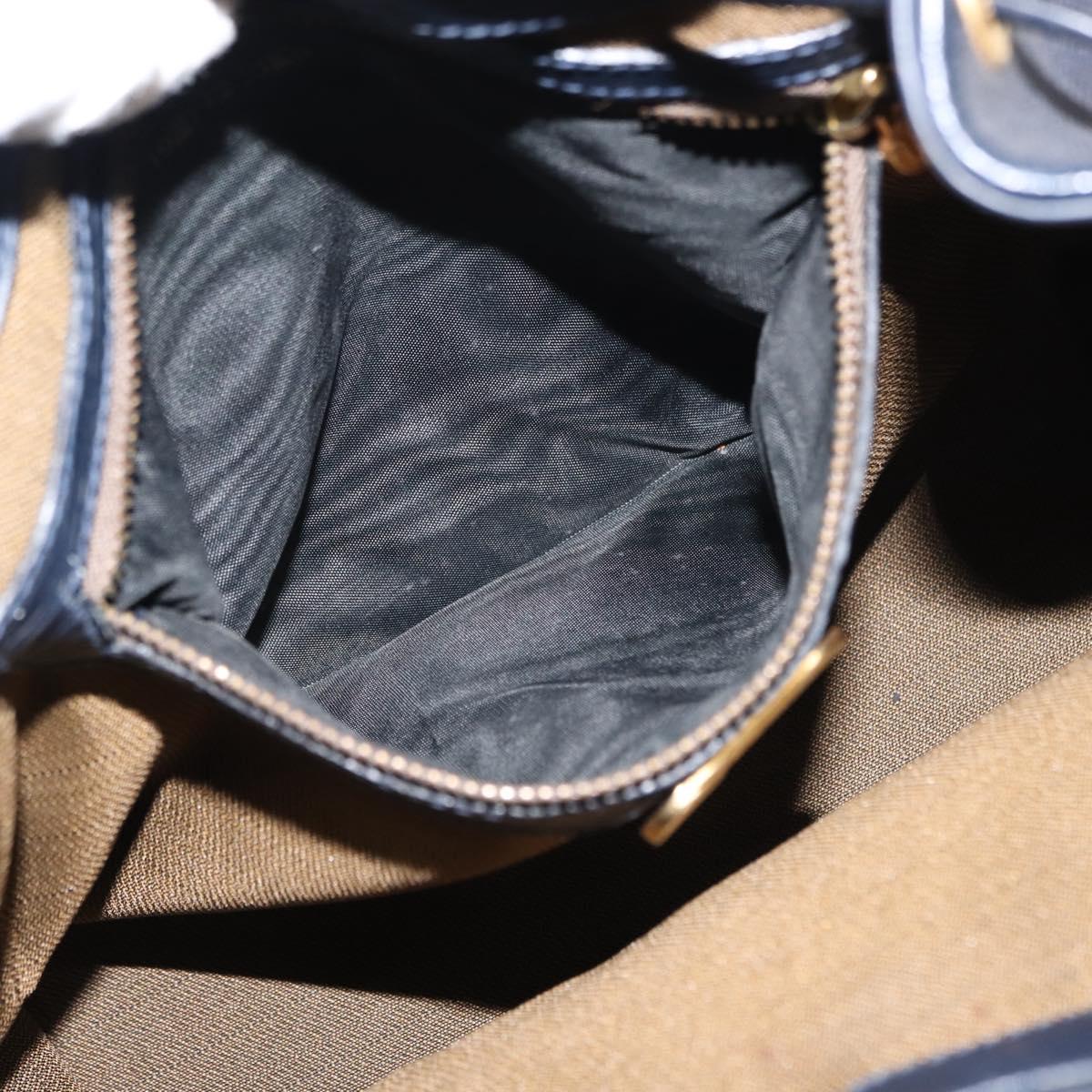 FENDI Pecan Canvas Hand Bag PVC Navy Gold Auth 146482