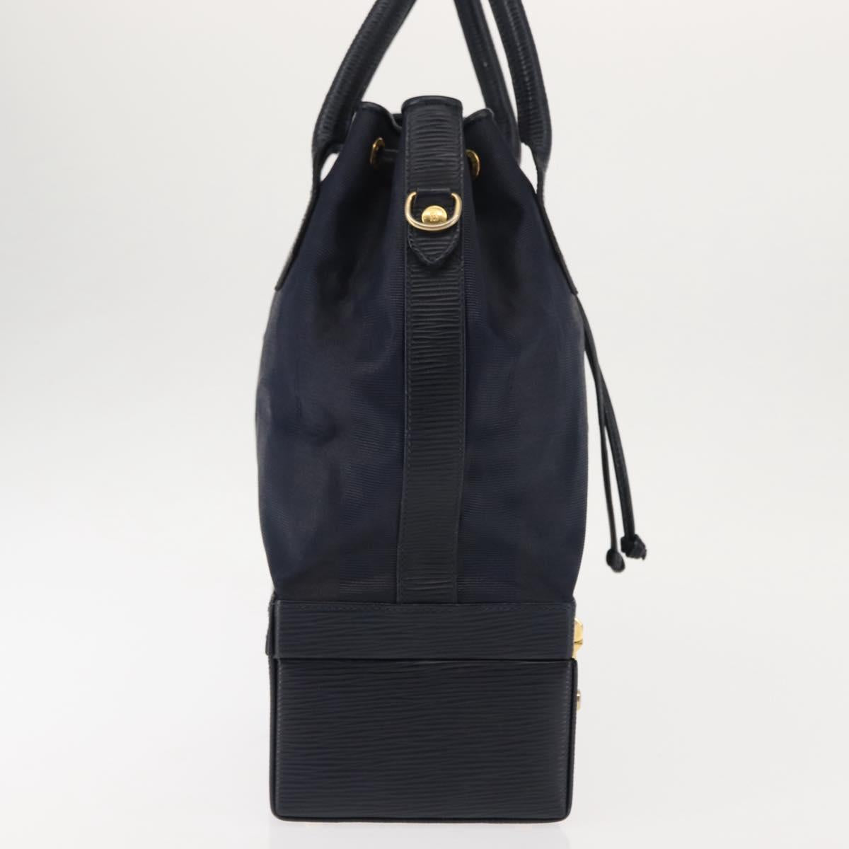 FENDI Pecan Canvas Hand Bag PVC Navy Gold Auth 146482