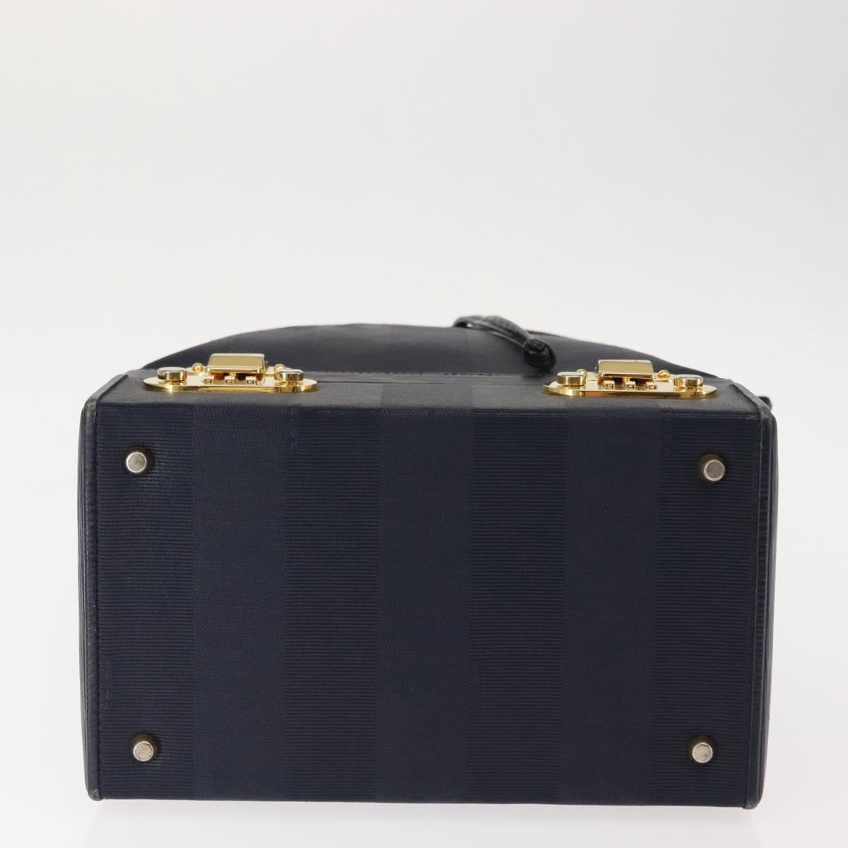 FENDI Pecan Canvas Hand Bag PVC Navy Gold Auth 146482