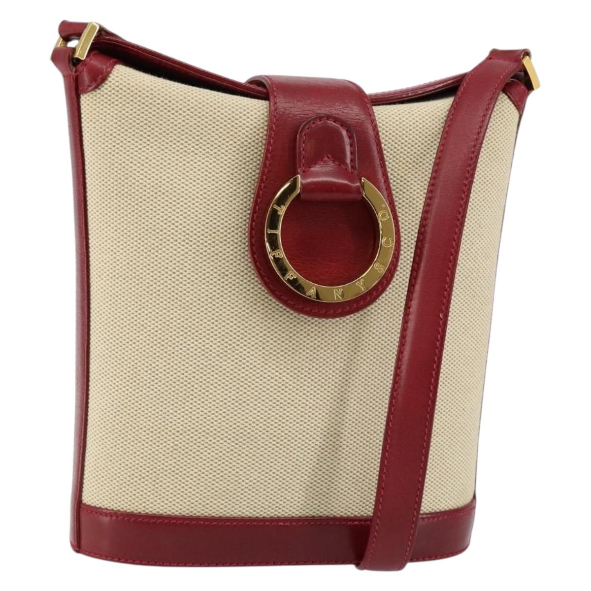 TIFFANY&Co. Shoulder Bag Canvas Beige Gold Auth 146483