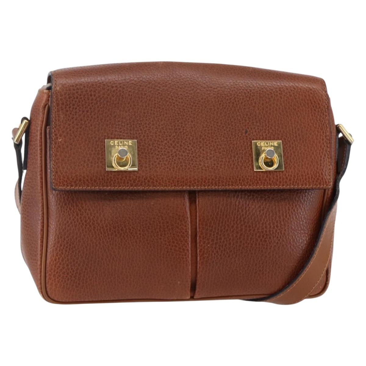 CELINE Shoulder Bag Leather Brown Auth 146484