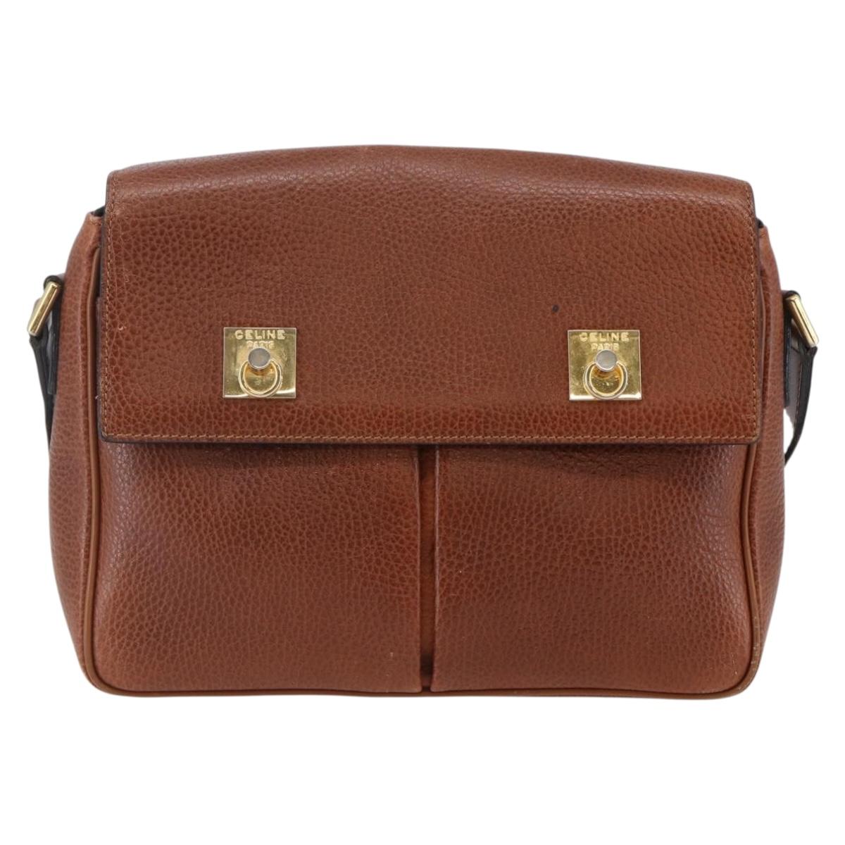 CELINE Shoulder Bag Leather Brown Auth 146484