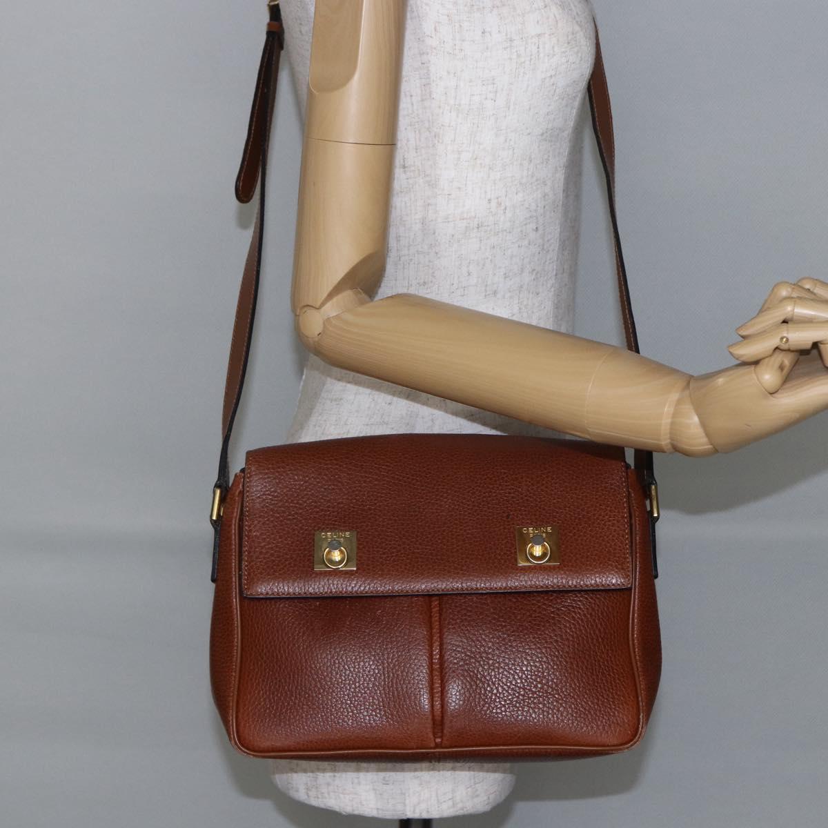 CELINE Shoulder Bag Leather Brown Auth 146484
