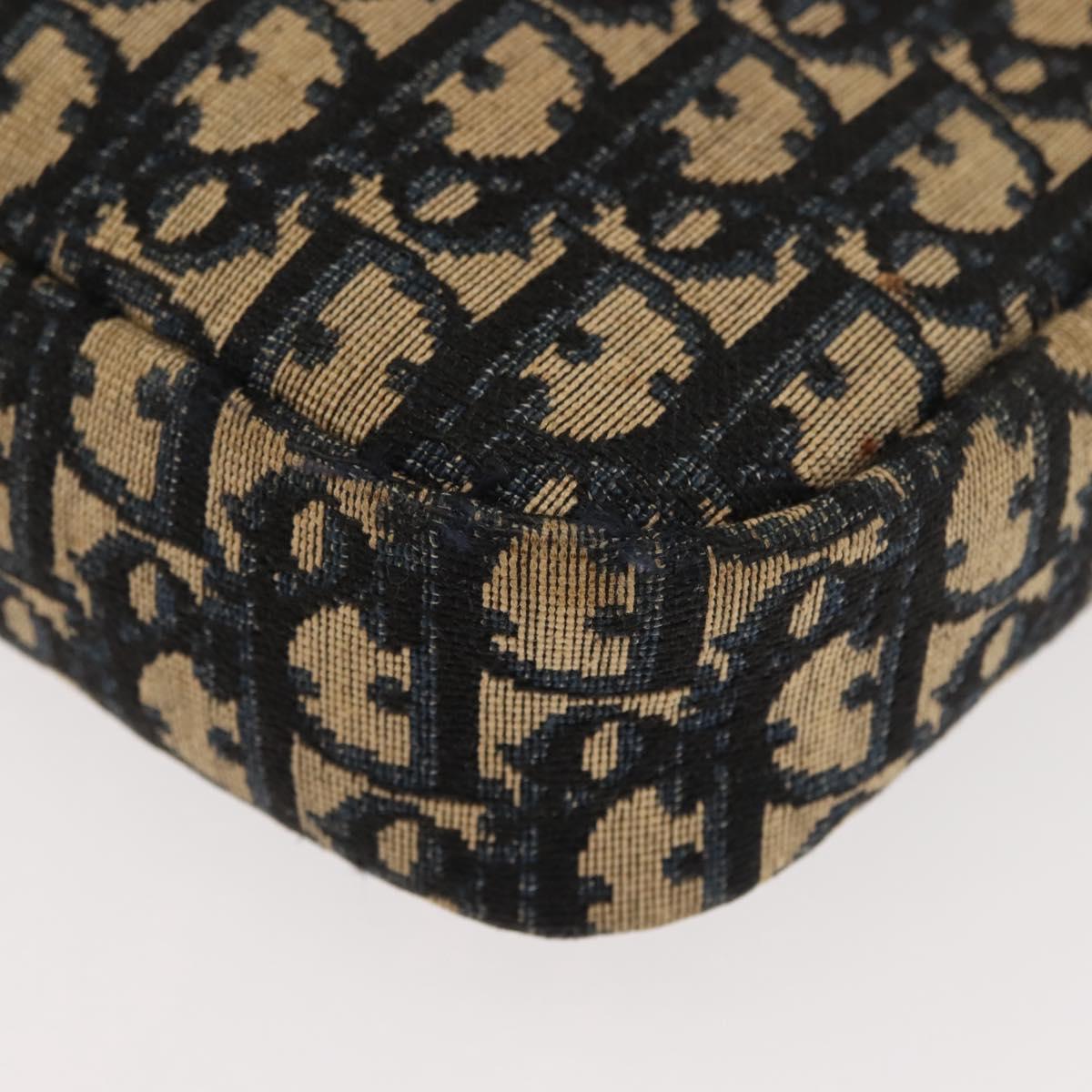 Christian Dior Trotter Canvas Shoulder Bag Navy Gold Auth 146485