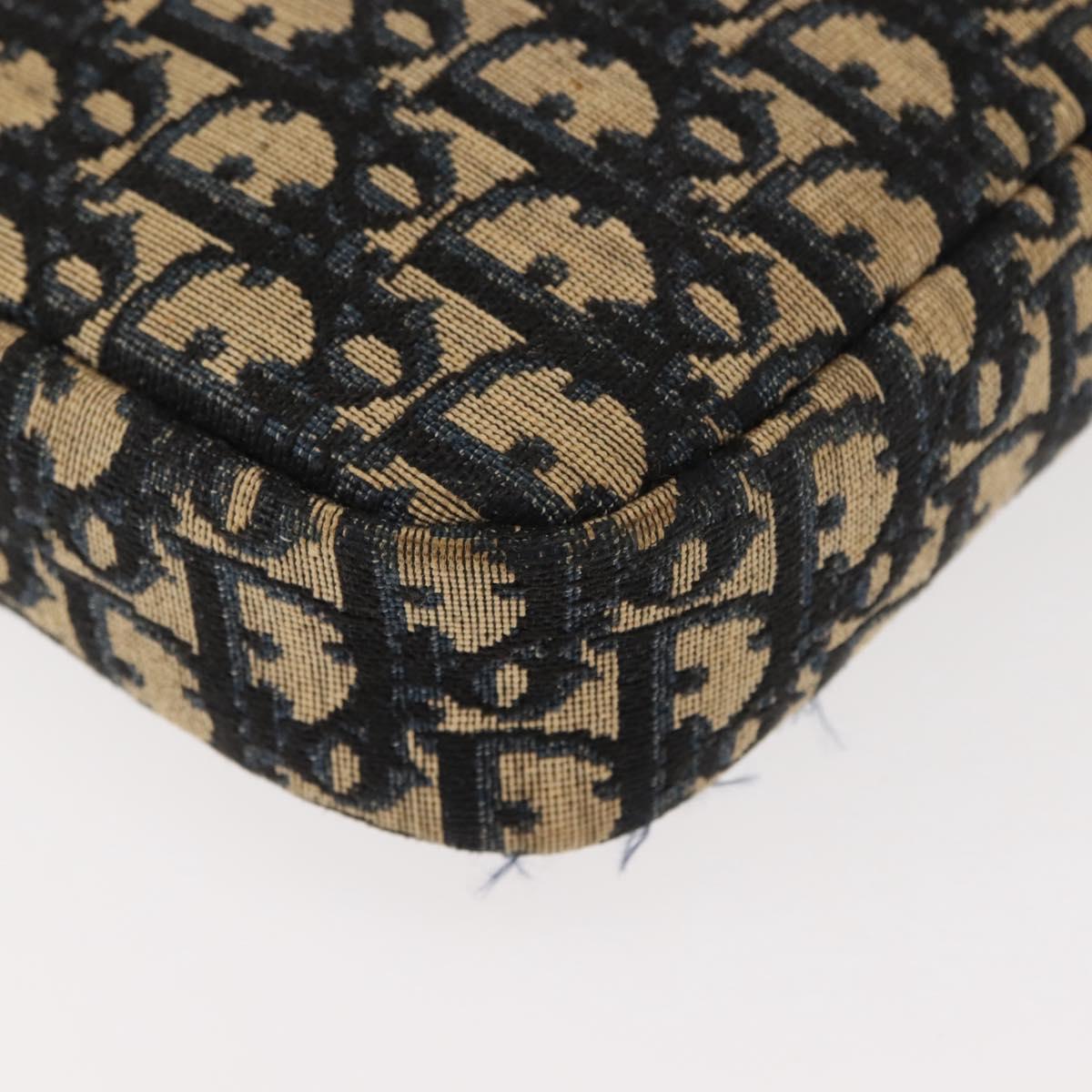 Christian Dior Trotter Canvas Shoulder Bag Navy Gold Auth 146485