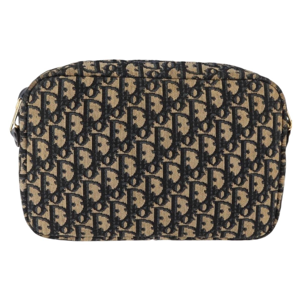 Christian Dior Trotter Canvas Shoulder Bag Navy Gold Auth 146485