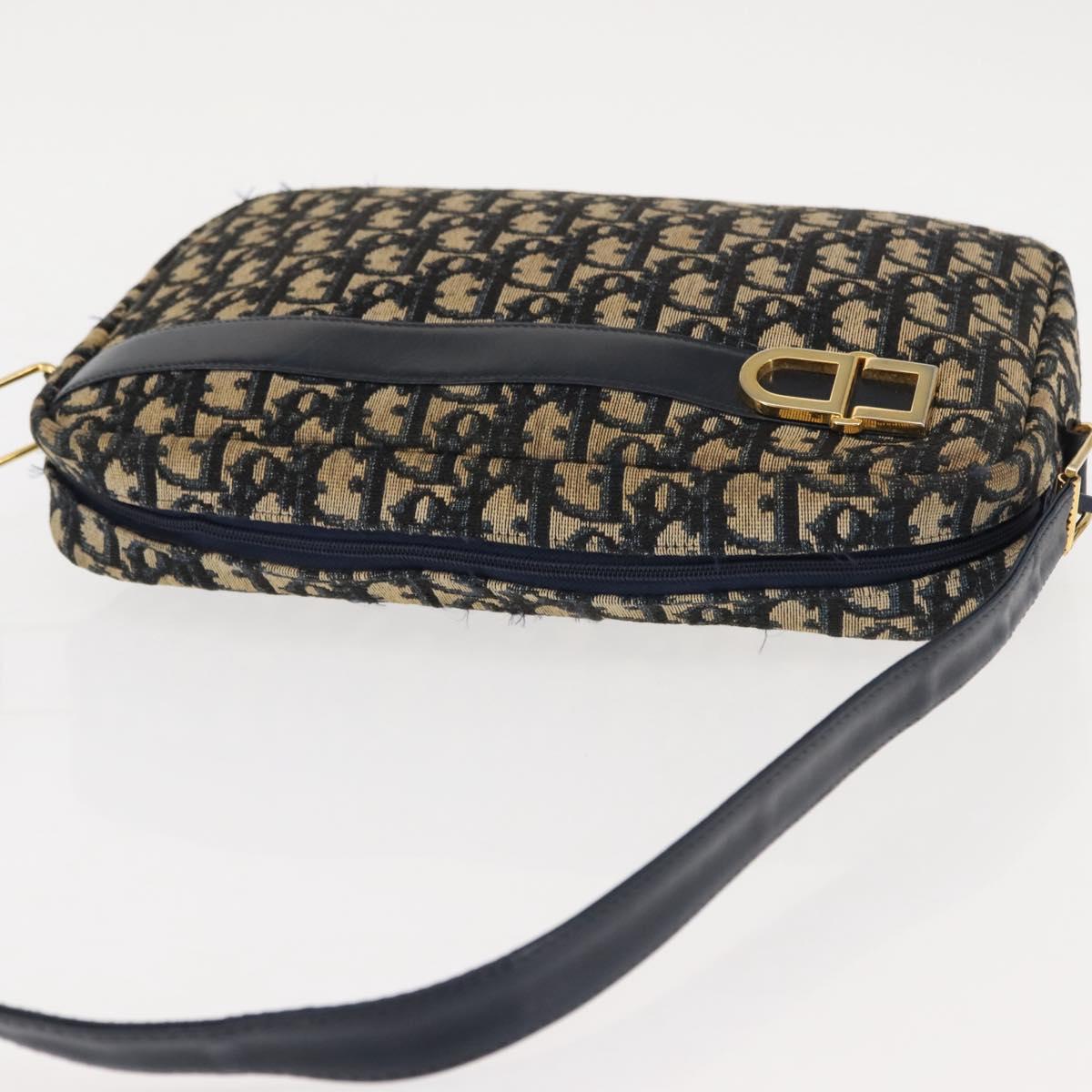 Christian Dior Trotter Canvas Shoulder Bag Navy Gold Auth 146485