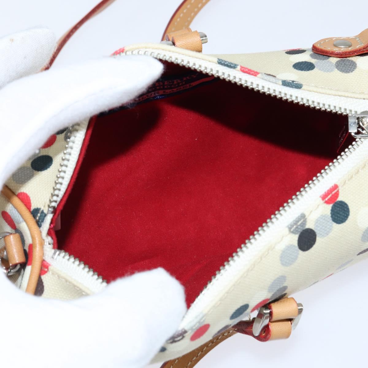 BURBERRY Hand Bag Canvas 2way Beige Silver Auth 146487