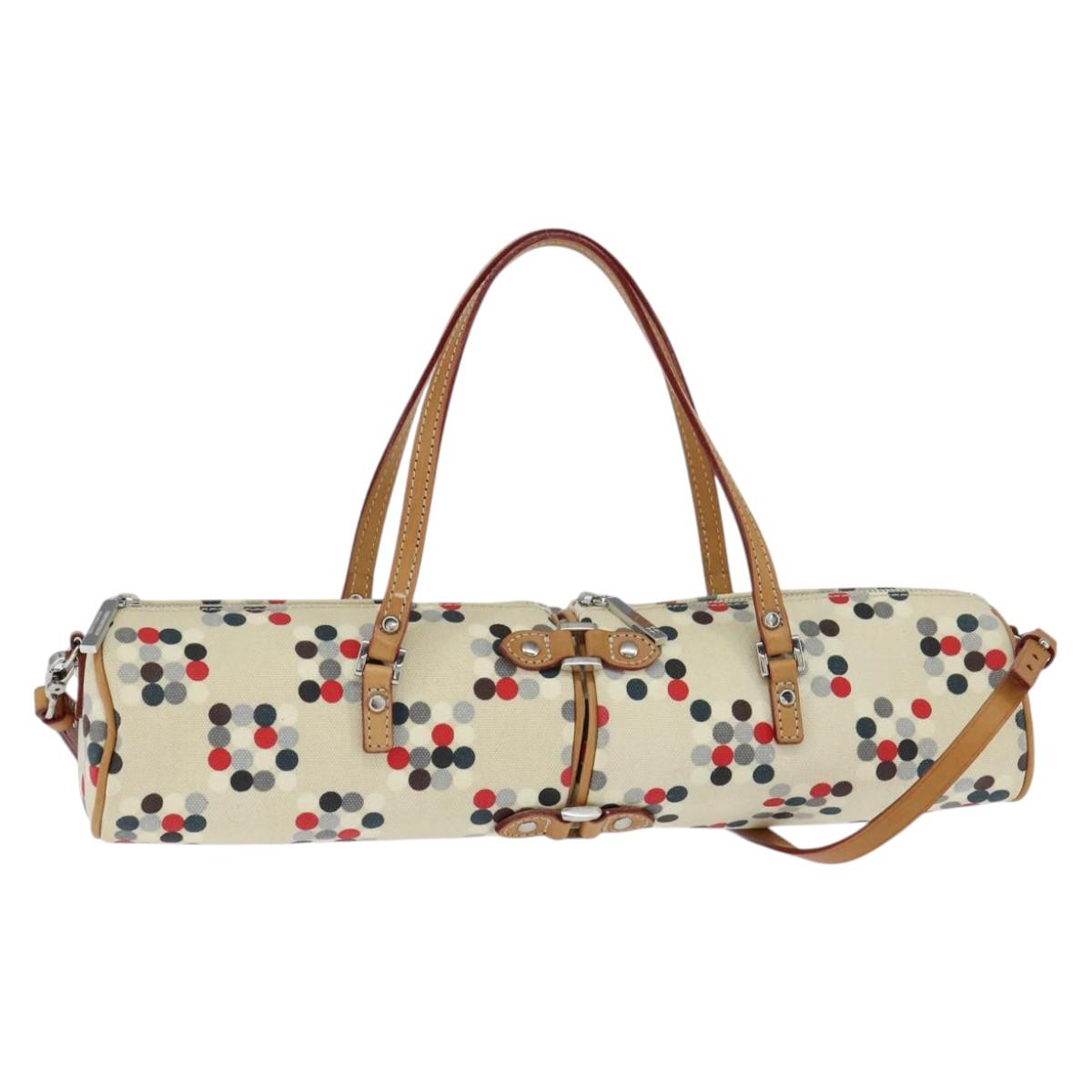 BURBERRY Hand Bag Canvas 2way Beige Silver Auth 146487