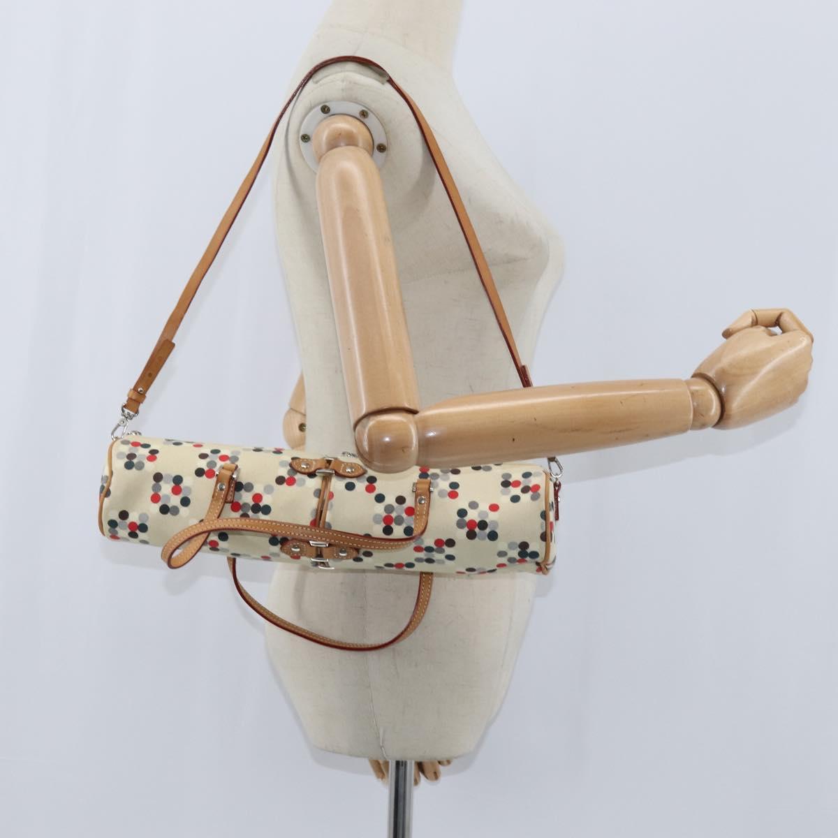 BURBERRY Hand Bag Canvas 2way Beige Silver Auth 146487