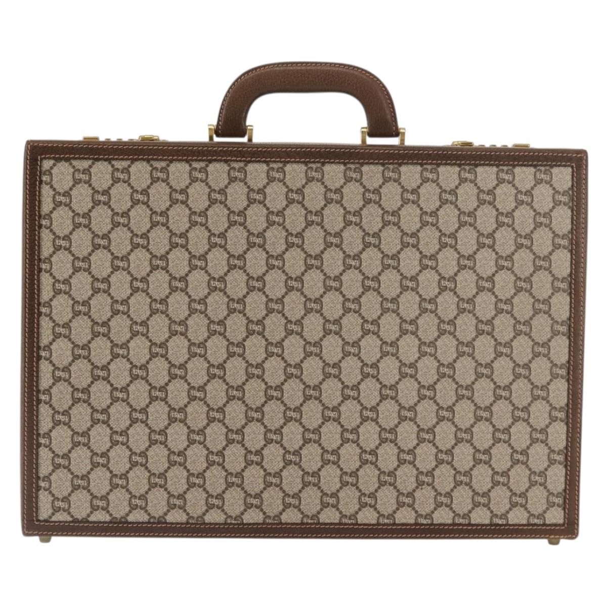 GUCCI GG Plus Supreme Attache Case PVC Beige Gold Auth 146488