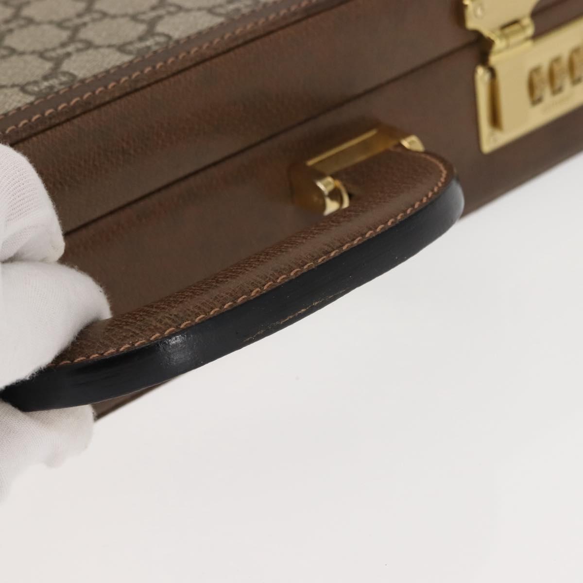 GUCCI GG Plus Supreme Attache Case PVC Beige Gold Auth 146488