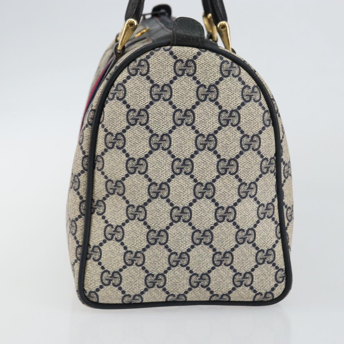 GUCCI GG Supreme Sherry Line Boston Bag PVC Navy Gold 39 02 007 Auth 146490