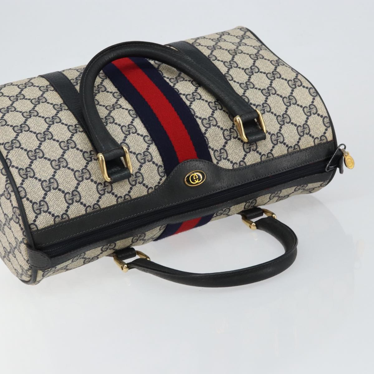 GUCCI GG Supreme Sherry Line Boston Bag PVC Navy Gold 39 02 007 Auth 146490