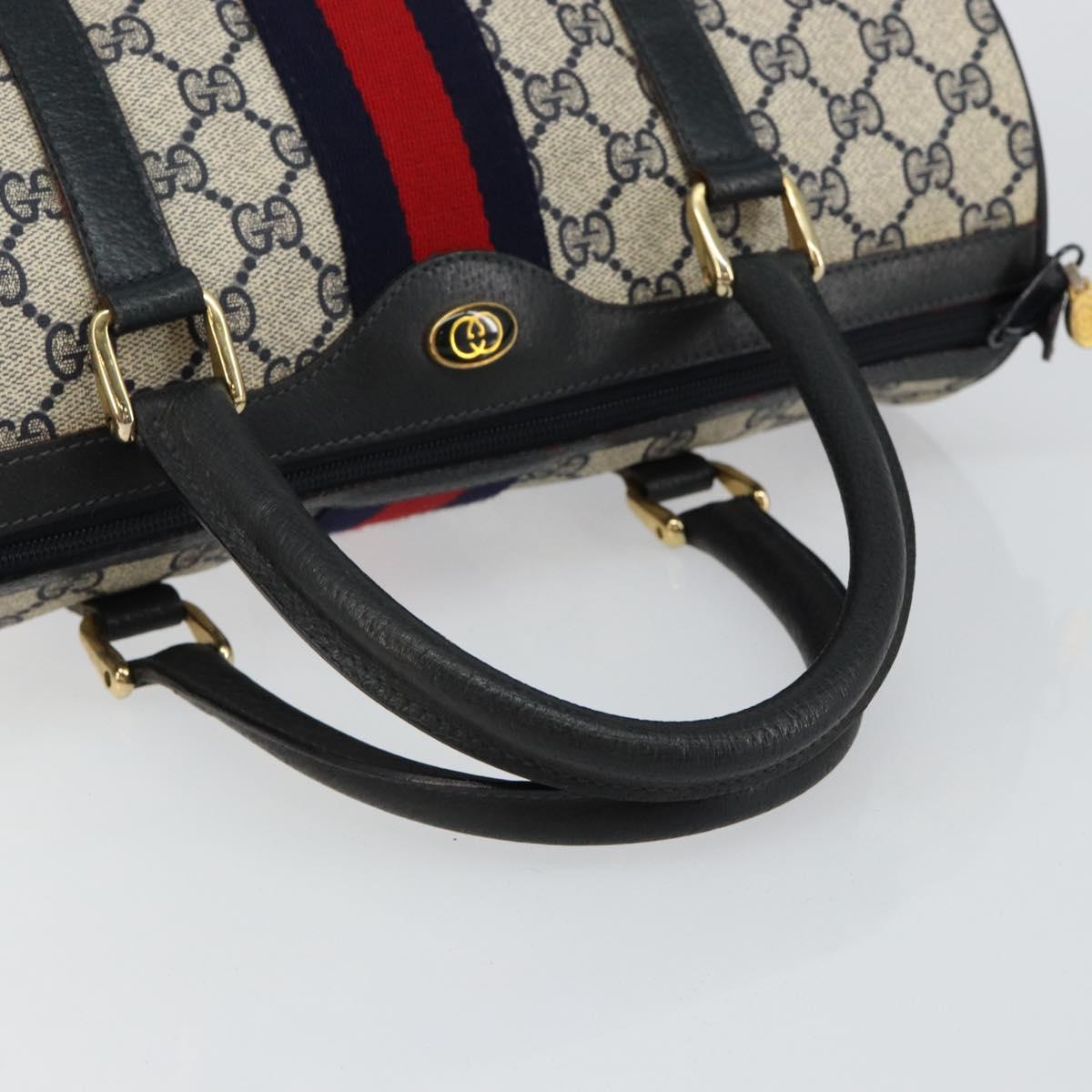 GUCCI GG Supreme Sherry Line Boston Bag PVC Navy Gold 39 02 007 Auth 146490