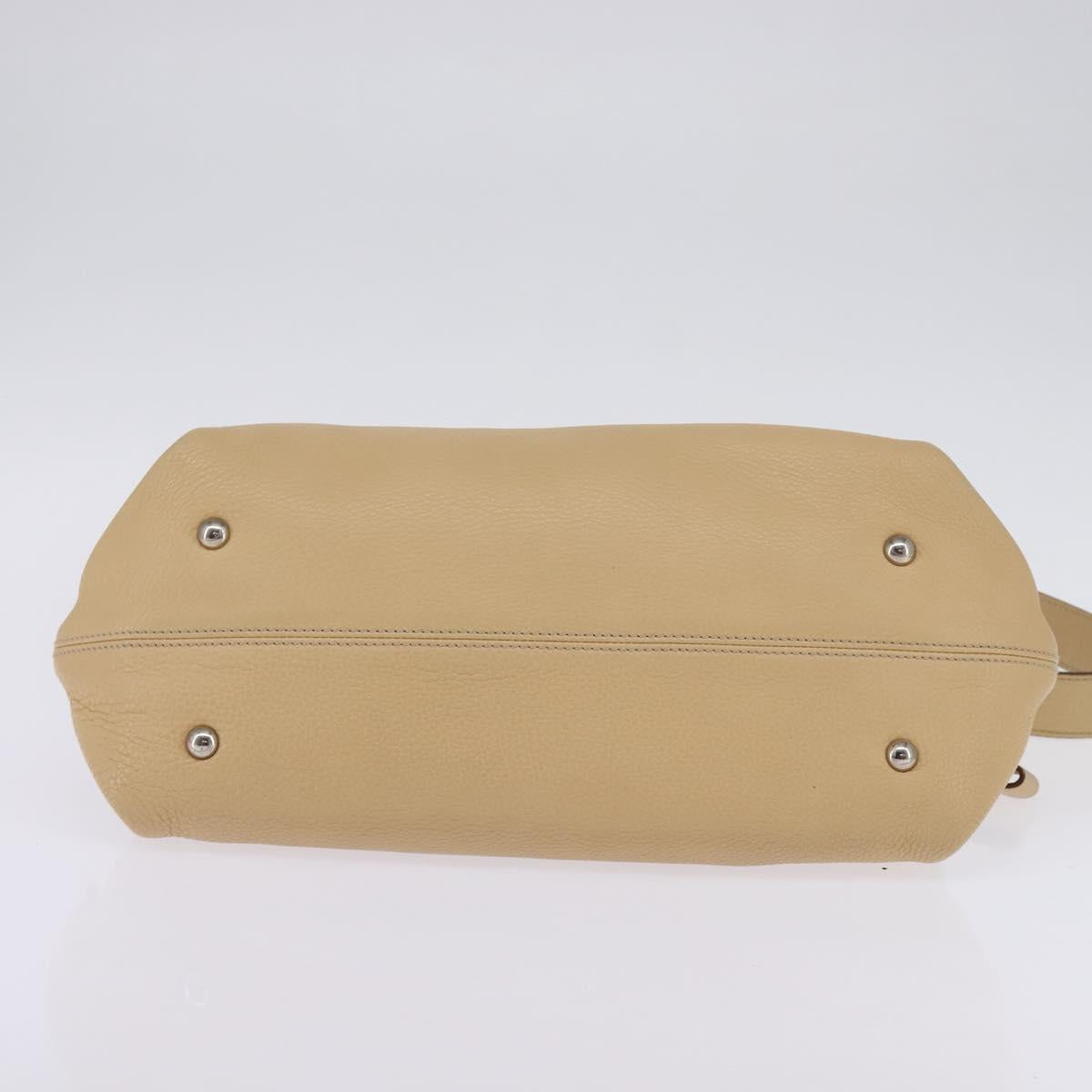 Salvatore Ferragamo Gancini Sofia Hand Bag Leather 2way Beige Silver Auth 146492