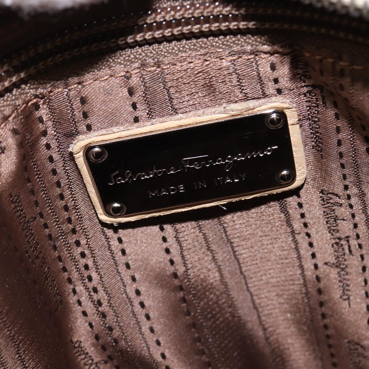 Salvatore Ferragamo Gancini Sofia Hand Bag Leather 2way Beige Silver Auth 146492